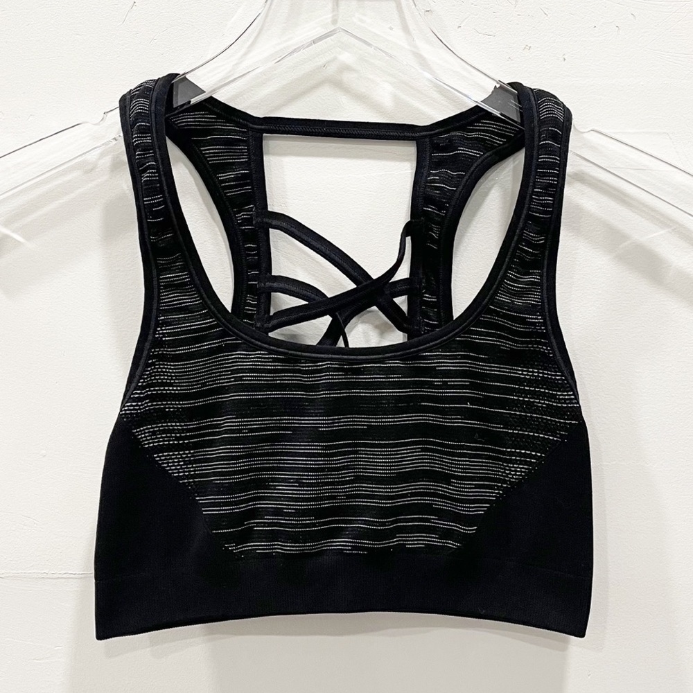 Soulcycle Lattice Back Black Grey Sports Bra